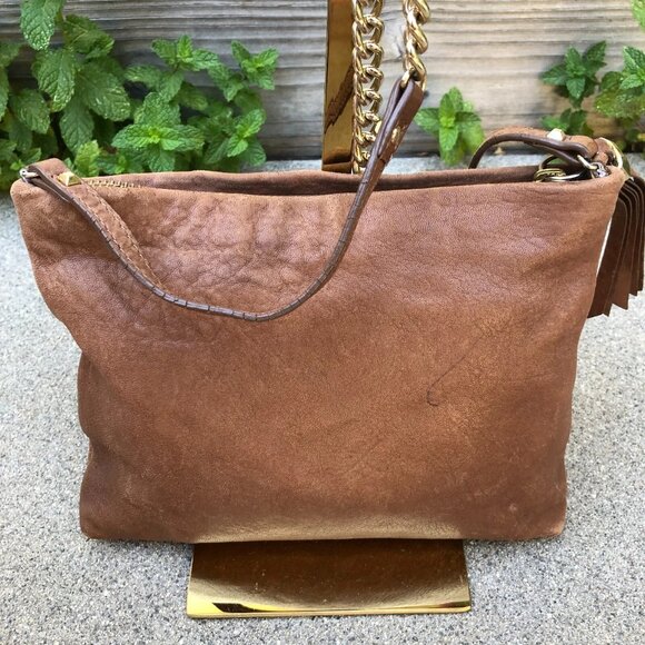 STELLA & DOT Leather Chain Crossbody Purse Brown Bag Zipper Womens - Picture 13 of 13